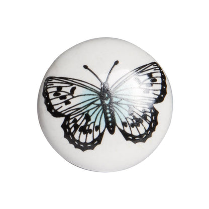 Set of Twelve Black And White Botanical Ceramic Drawer Pull Knobs