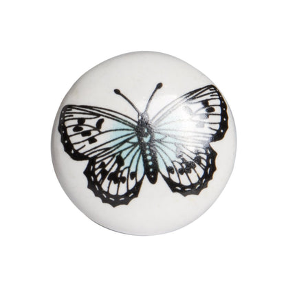 Set of Twelve Black And White Botanical Ceramic Drawer Pull Knobs