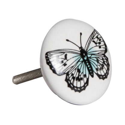 Set of Twelve Black And White Botanical Ceramic Drawer Pull Knobs