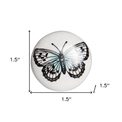 Set of Twelve Black And White Botanical Ceramic Drawer Pull Knobs