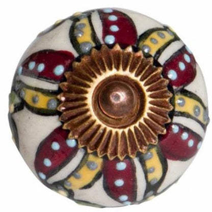 Set of Twelve Red And Yellow Botanical Ceramic Drawer Pull Knobs