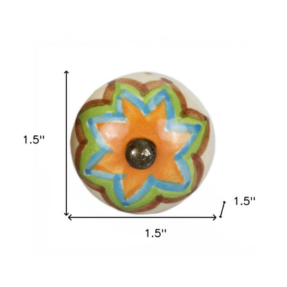 Set of Twelve Green And White Floral Ceramic Drawer Pull Knobs