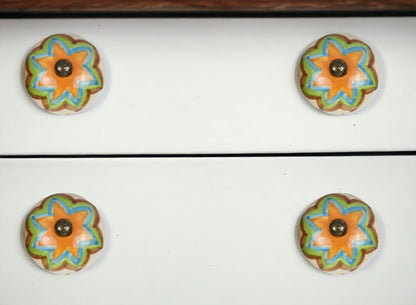 Set of Twelve Green And White Floral Ceramic Drawer Pull Knobs
