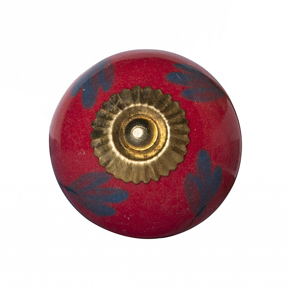 Set of Twelve Blue And Red Floral Ceramic Drawer Pull Knobs