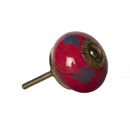 Set of Twelve Blue And Red Floral Ceramic Drawer Pull Knobs