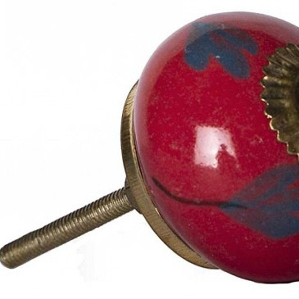 Set of Twelve Blue And Red Floral Ceramic Drawer Pull Knobs