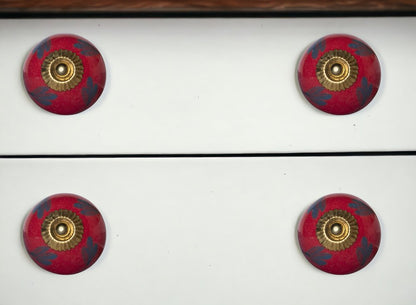Set of Twelve Blue And Red Floral Ceramic Drawer Pull Knobs