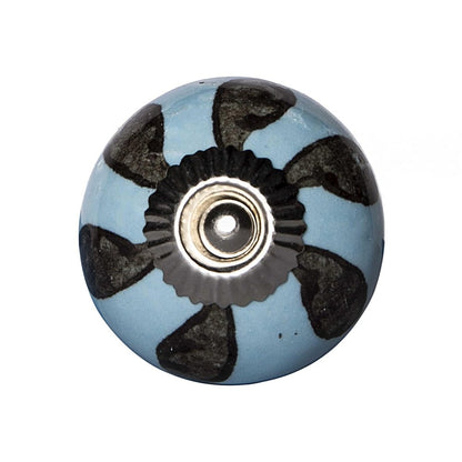 Set of Twelve Blue And Black Geometric Ceramic Drawer Pull Knobs