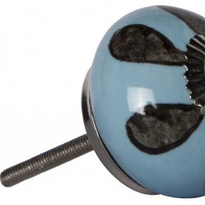 Set of Twelve Blue And Black Geometric Ceramic Drawer Pull Knobs