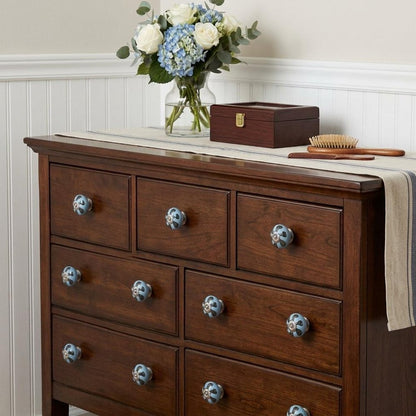 Set of Twelve Blue And Black Geometric Ceramic Drawer Pull Knobs