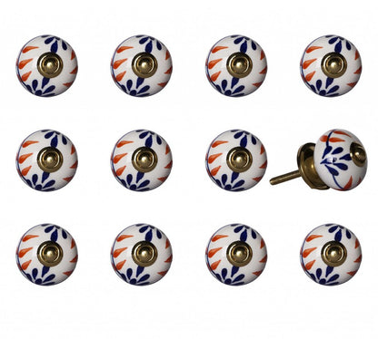 Set of Twelve Blue And White Floral Ceramic Drawer Pull Knobs