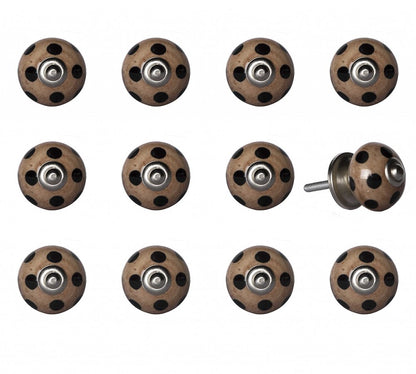 Set of Twelve Brown And Black Geometric Ceramic Drawer Pull Knobs
