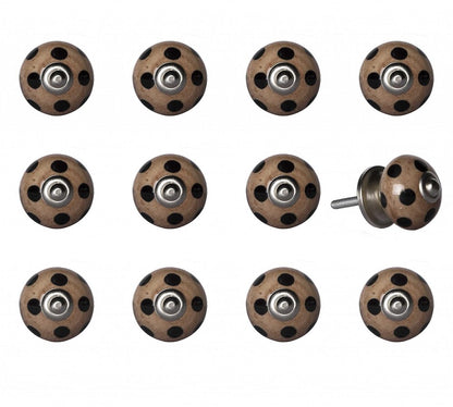 Set of Twelve Brown And Black Geometric Ceramic Drawer Pull Knobs