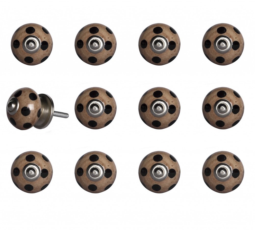 Set of Twelve Brown And Black Geometric Ceramic Drawer Pull Knobs