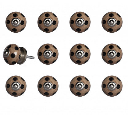 Set of Twelve Brown And Black Geometric Ceramic Drawer Pull Knobs