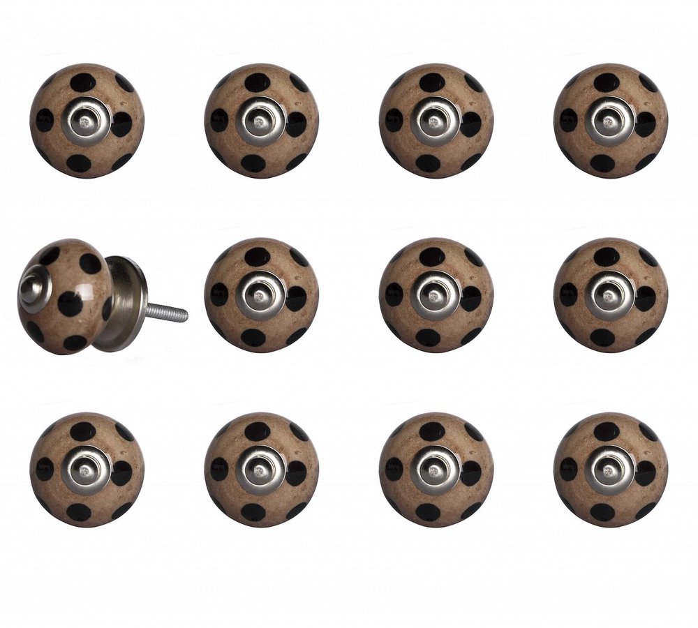 Set of Twelve Brown And Black Geometric Ceramic Drawer Pull Knobs