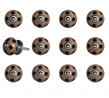 Set of Twelve Brown And Black Geometric Ceramic Drawer Pull Knobs