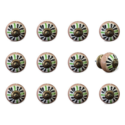 Set of Twelve Black And White Floral Ceramic Drawer Pull Knobs