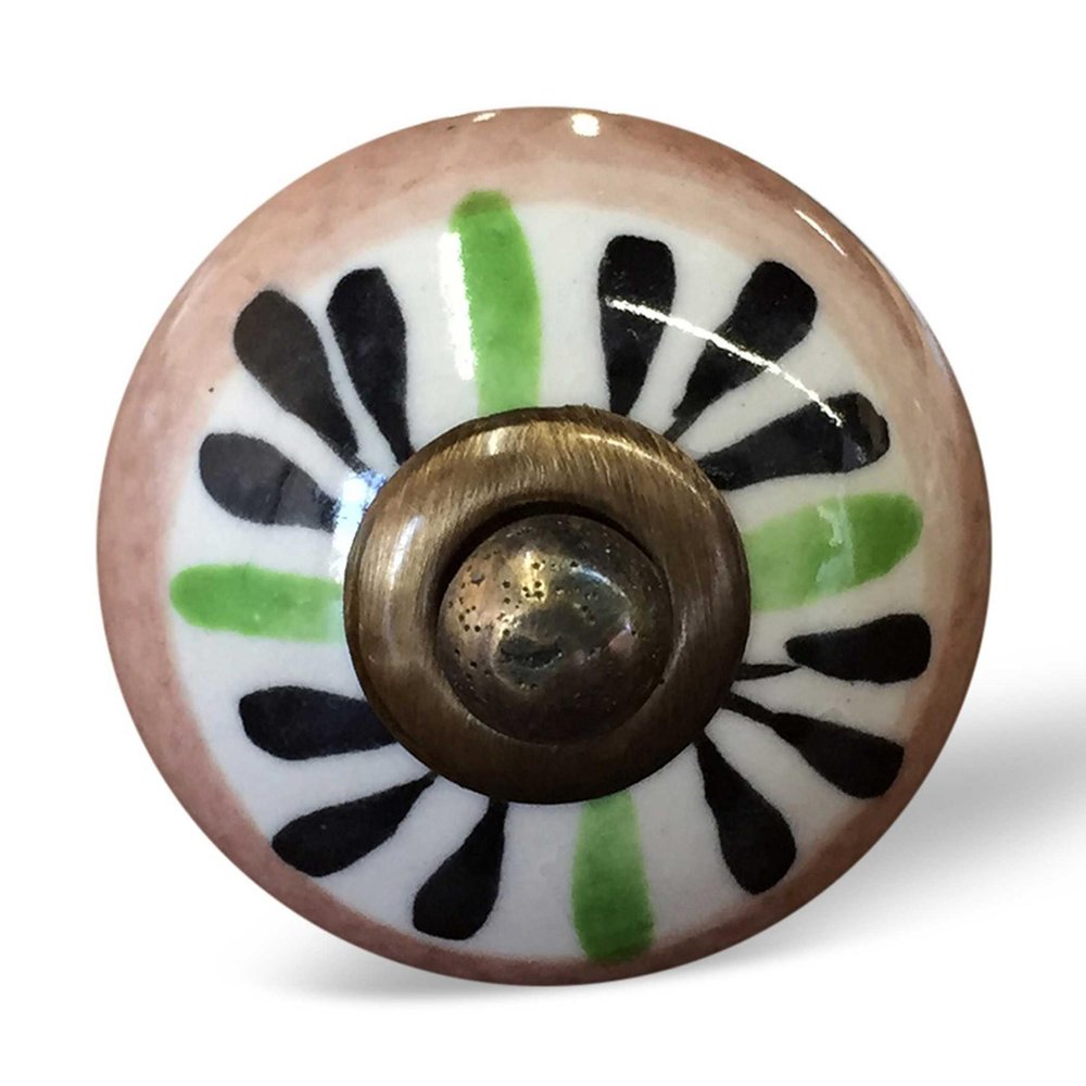 Set of Twelve Black And White Floral Ceramic Drawer Pull Knobs