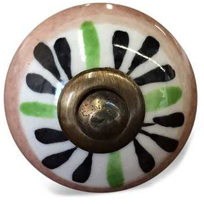 Set of Twelve Black And White Floral Ceramic Drawer Pull Knobs