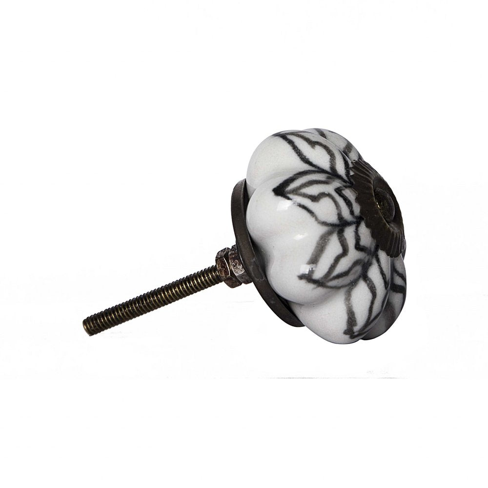 Set of Twelve Black And White Floral Ceramic Drawer Pull Knobs