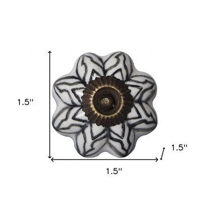 Set of Twelve Black And White Floral Ceramic Drawer Pull Knobs