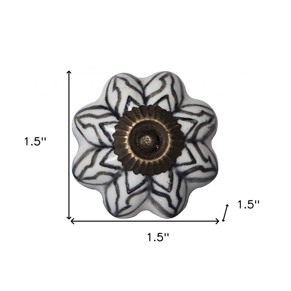 Set of Twelve Black And White Floral Ceramic Drawer Pull Knobs