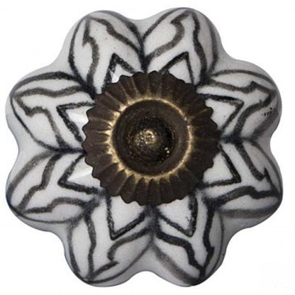 Set of Twelve Black And White Floral Ceramic Drawer Pull Knobs