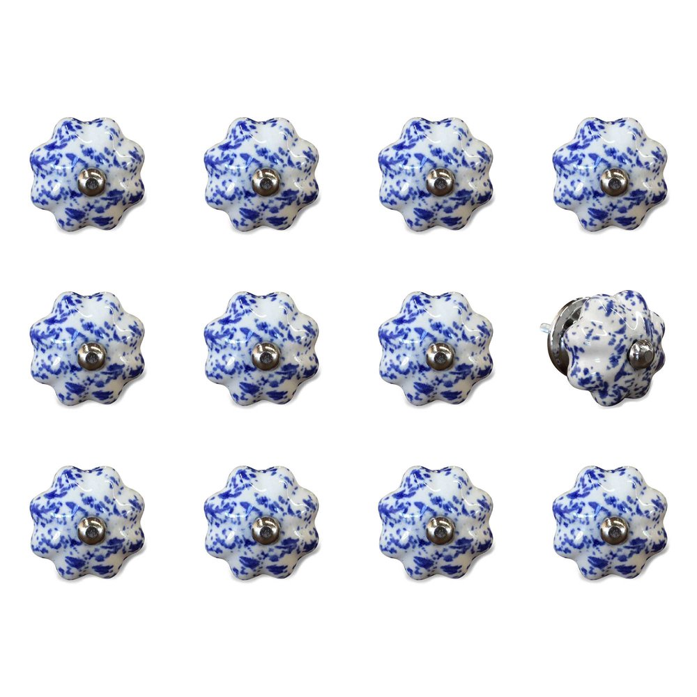 Set of Twelve Blue And White Ceramic Drawer Pull Knobs