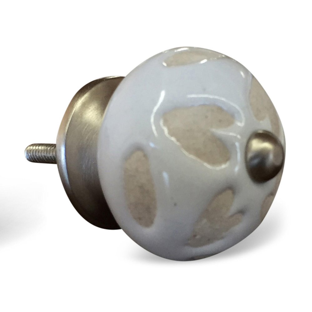 Set of Twelve Beige And White Floral Ceramic Drawer Pull Knobs