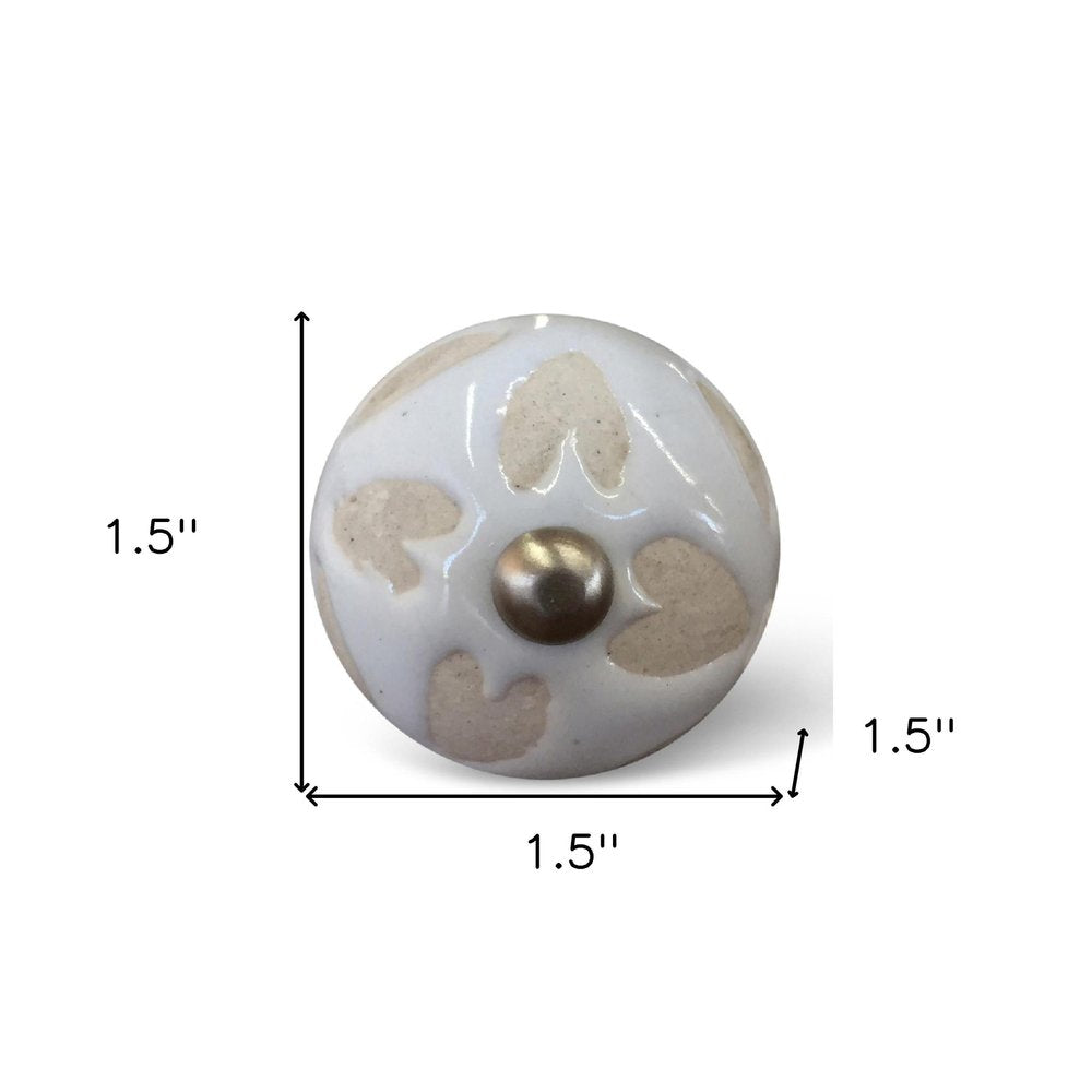 Set of Twelve Beige And White Floral Ceramic Drawer Pull Knobs