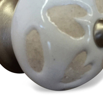 Set of Twelve Beige And White Floral Ceramic Drawer Pull Knobs