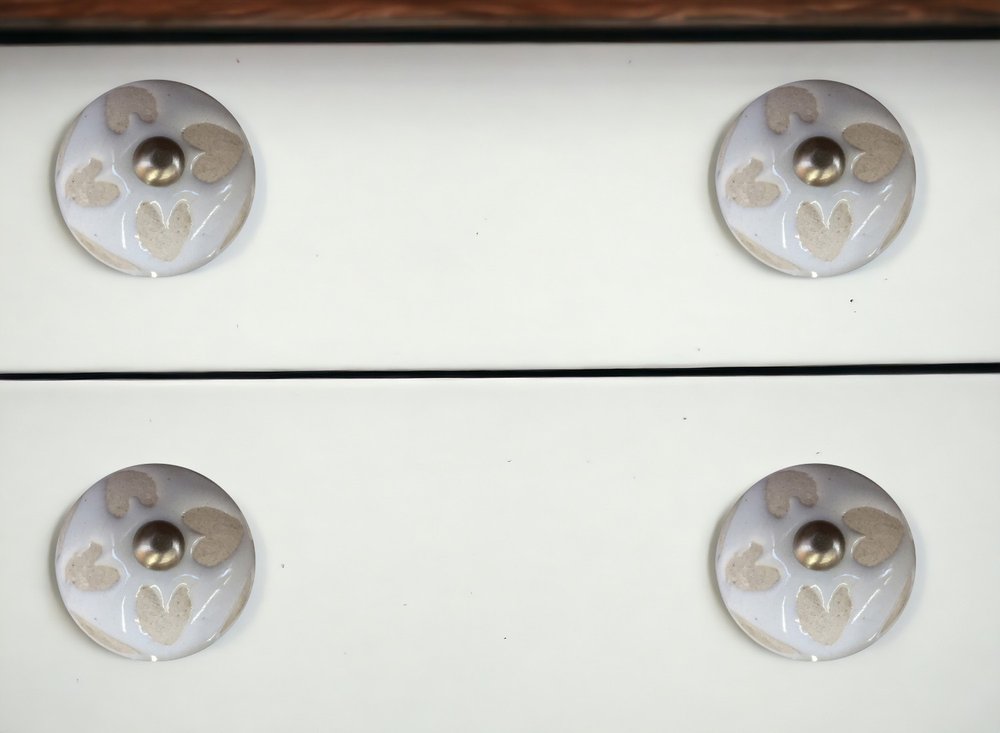 Set of Twelve Beige And White Floral Ceramic Drawer Pull Knobs