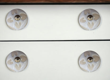 Set of Twelve Beige And White Floral Ceramic Drawer Pull Knobs