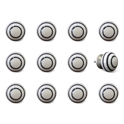 Set of Twelve Black And White Ceramic Drawer Pull Knobs