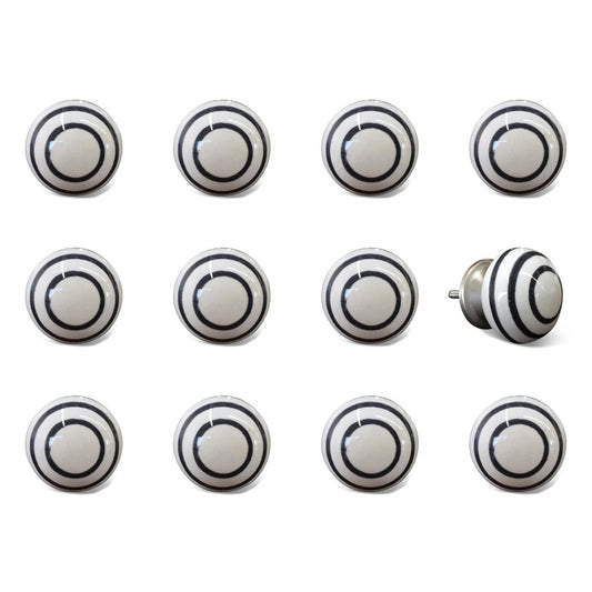 Set of Twelve Black And White Ceramic Drawer Pull Knobs