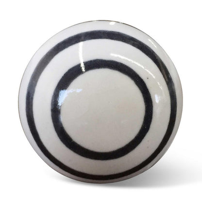 Set of Twelve Black And White Ceramic Drawer Pull Knobs