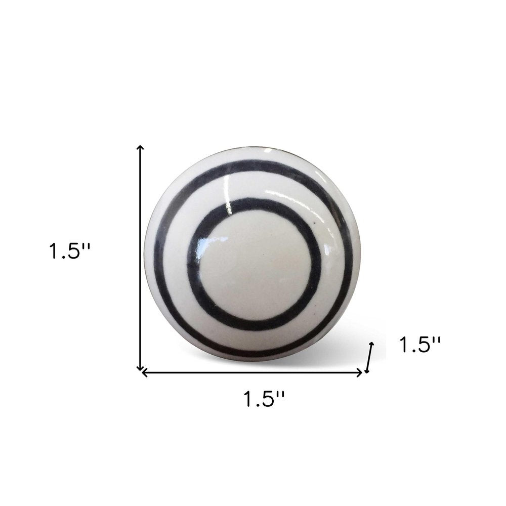 Set of Twelve Black And White Ceramic Drawer Pull Knobs