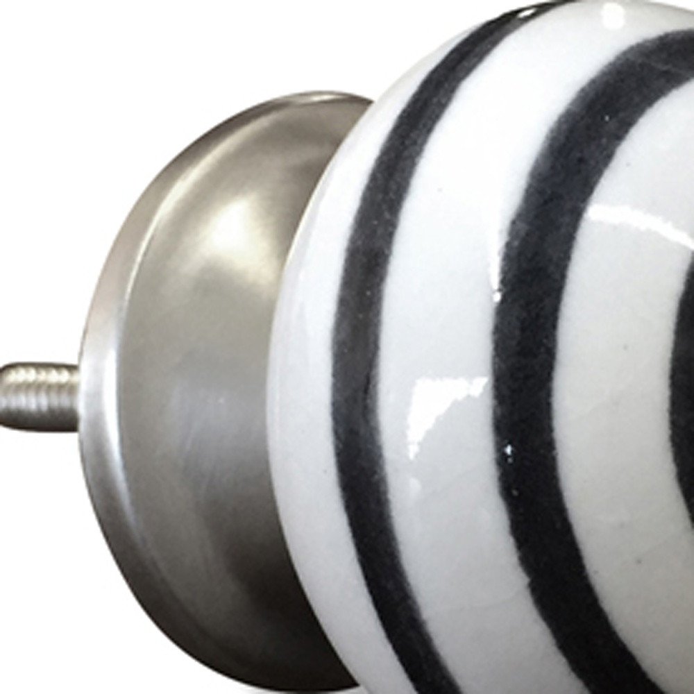 Set of Twelve Black And White Ceramic Drawer Pull Knobs