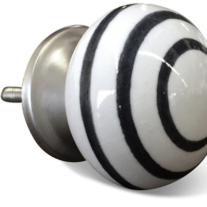 Set of Twelve Black And White Ceramic Drawer Pull Knobs