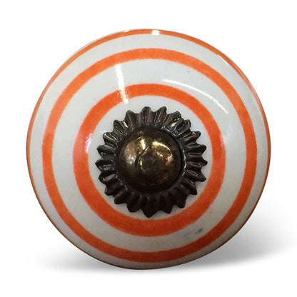 Set of Twelve Orange And White Geometric Ceramic Drawer Pull Knobs