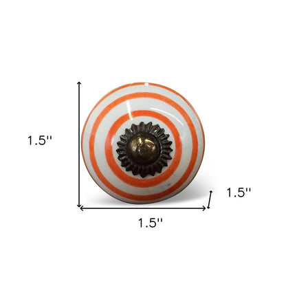 Set of Twelve Orange And White Geometric Ceramic Drawer Pull Knobs