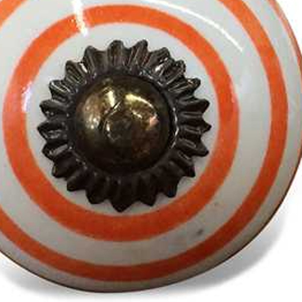 Set of Twelve Orange And White Geometric Ceramic Drawer Pull Knobs