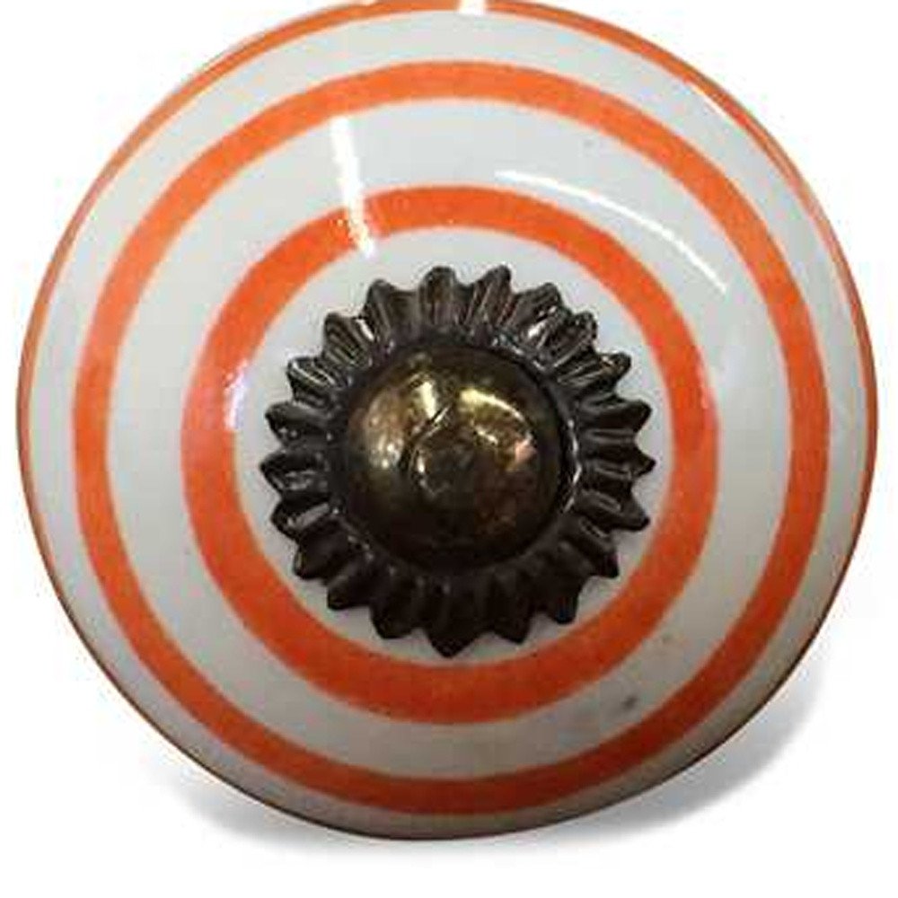 Set of Twelve Orange And White Geometric Ceramic Drawer Pull Knobs
