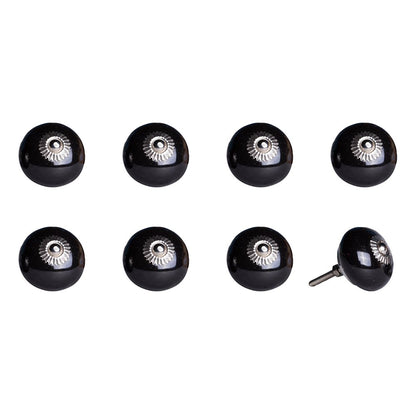 Set of Eight Black And Silver Ceramic Drawer Pull Knobs