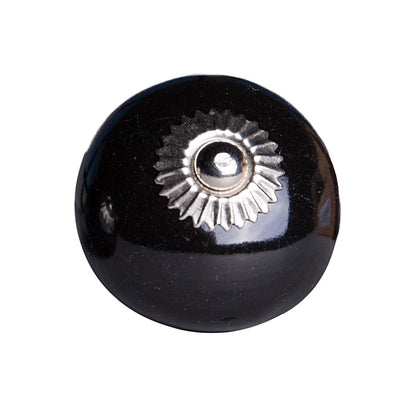 Set of Eight Black And Silver Ceramic Drawer Pull Knobs