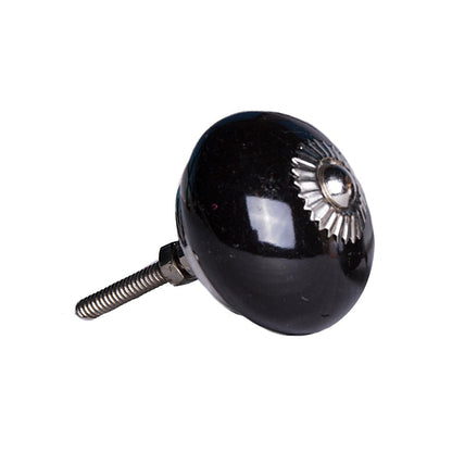 Set of Eight Black And Silver Ceramic Drawer Pull Knobs