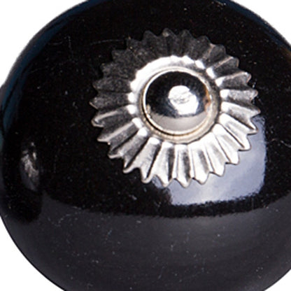 Set of Eight Black And Silver Ceramic Drawer Pull Knobs