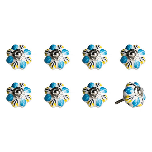 Set of Eight Blue And White Ceramic Drawer Pull Knobs