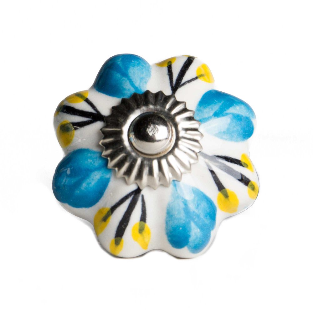 Set of Eight Blue And White Ceramic Drawer Pull Knobs